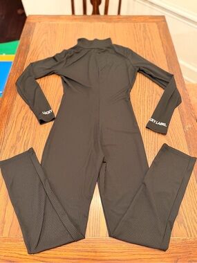 Black Ribbed Long-Sleeve Jumpsuit